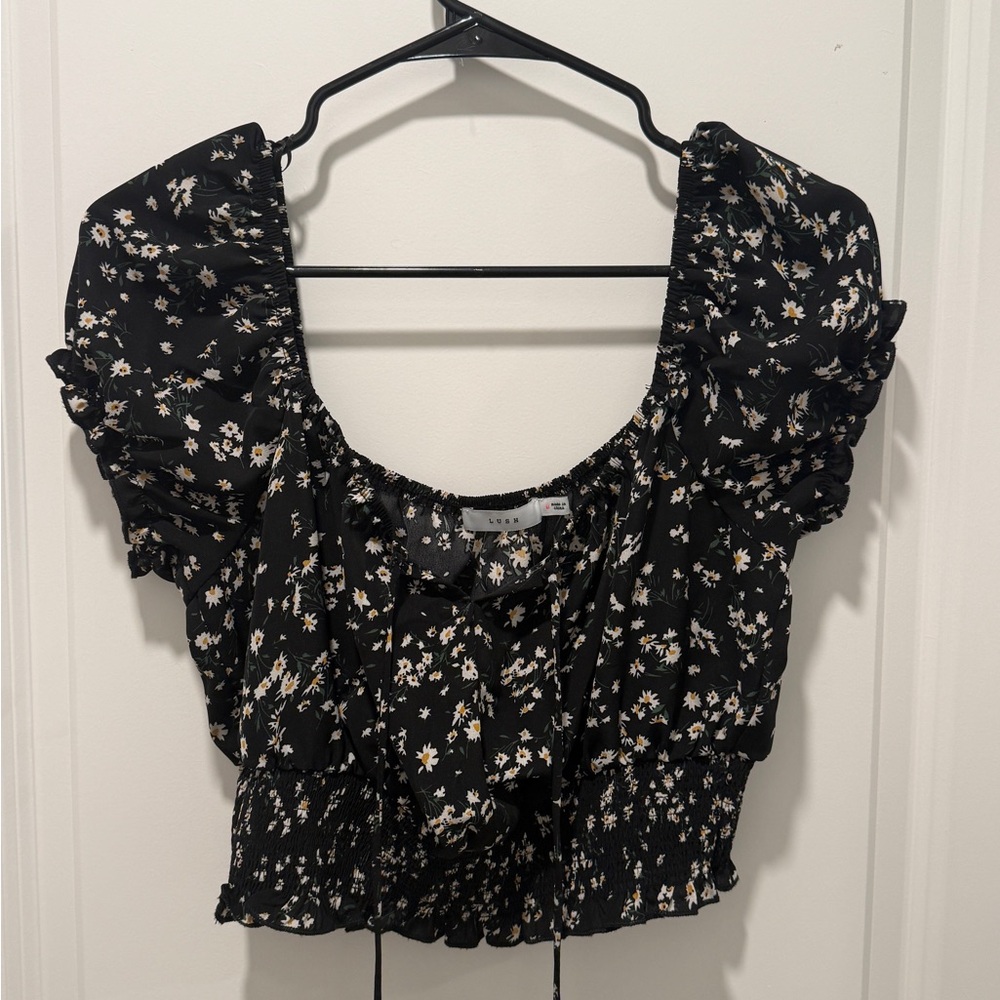 Lush Black Floral Women's Blouse